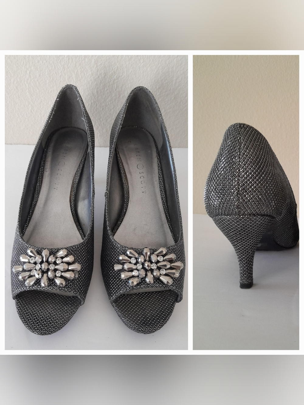 Karen Scott Women's Gray Rhinestone Peep Toe Shoes Size:9